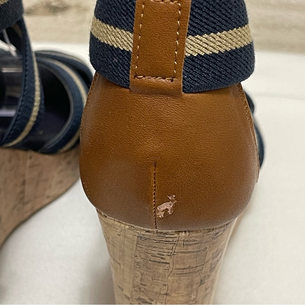 Merona Women's Strappy Blue Fabric Cork Wedge Sandal Open Toe Casual 7.5 - Picture 4 of 13